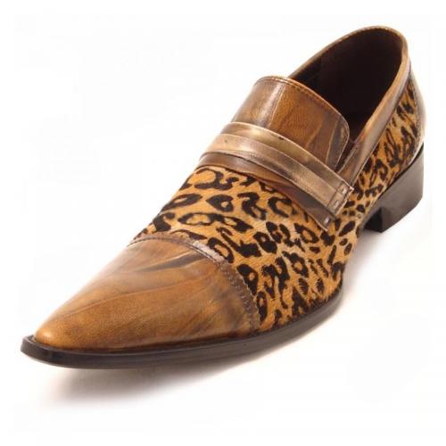 Fiesso Brown Leopard Hair Genuine Leather Loafer Shoes FI6758
